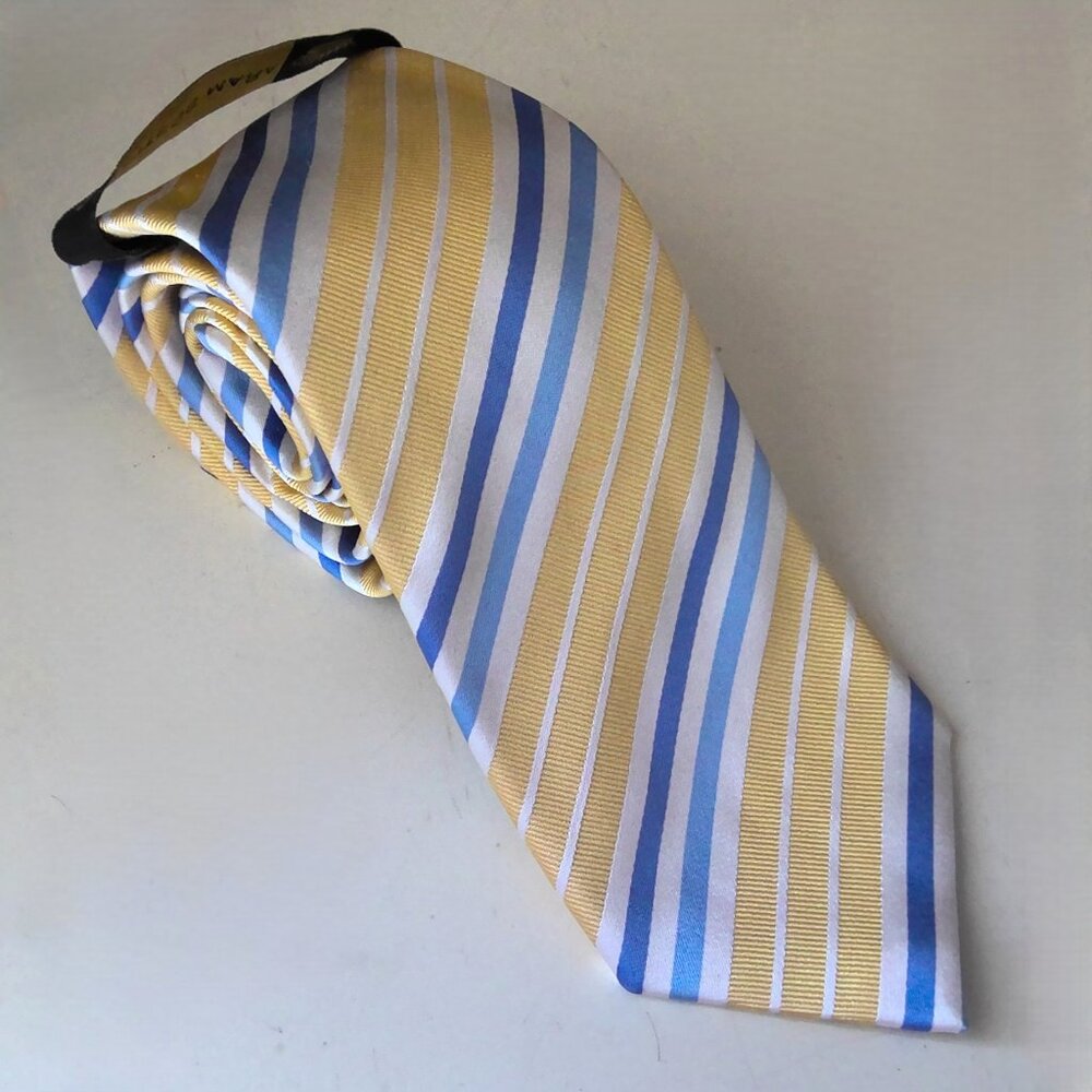 New Countess Mara Men's Neck Tie 100% Silk Striped Blue & Gold 3 3/8" X 58" NWT